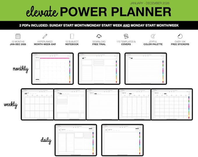 2026 Digital Planner | Elevate Power | for Goodnotes (Joyful Color)