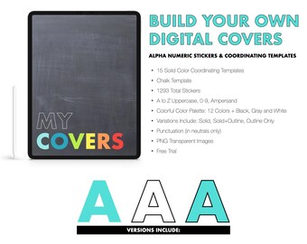 Gestalte deine eigenen digitalen Cover mit 1293 alphanumerischen Stickern und Vorlagen | Goodnotes | Digitaler Download | Bunt