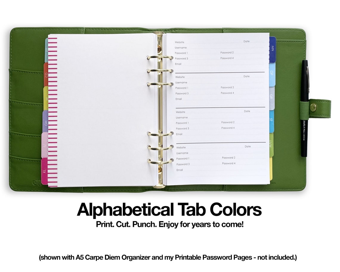 Printable Alphabetical Divider Tabs for A5 or Half Letter Etsy