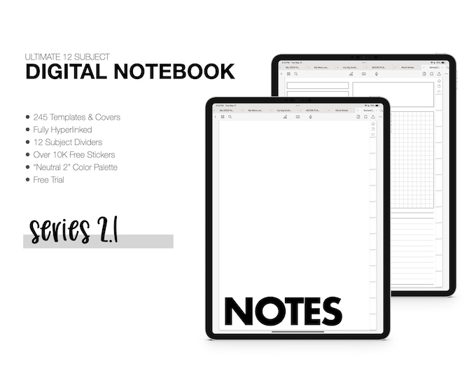 Digital Notebook | SERIES 2.1 | 244 Templates | 12 Subject | for Goodnotes (Neutral 2 Color)