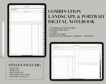 Digital Notebook 5 Subject - 5 Styles - 53 Templates - Landscape or Portrait - GoodNotes | Notability | Noteshelf | Neutral