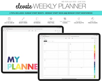 2025-2026 Mid Year Elevate Weekly Digital Planner & 12 Subject Notebook | Monthly and Weekly Planner | Goodnotes, Noteshelf | Colorful