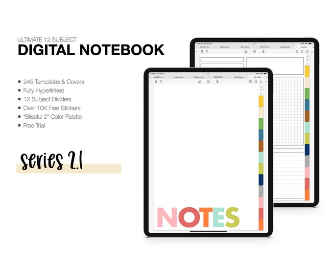 Digital Notebook | SERIES 2.1 | 244 Templates | 12 Subject | for Goodnotes (Blissful 2 Color)