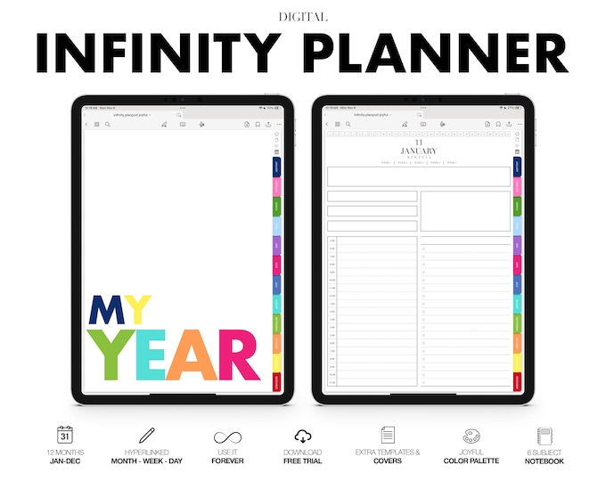 Digital Infinity Planner | Monthly, Weekly, Daily | Joyful Color (Digital Download)