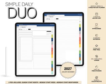 Digitaler Planer 2027 | Simple Daily Duo | 2 Seiten pro Tag | für Goodnotes (Blissful Color)