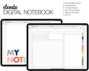 Digital Notebook | Elevate Landscape | 285 Templates | 12 Subject | for Goodnotes (Blissful Color)