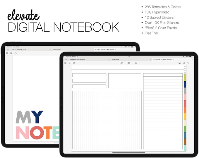 Digital Notebook | Elevate Landscape | 285 Templates | 12 Subject | for Goodnotes (Blissful Color)