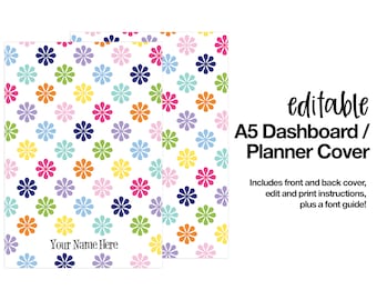 Editable A5 Planner Cover  | Dashboard | Printable | Personalized | Asterisk