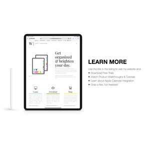 Puede incluir: Una captura de pantalla de un sitio web para un planificador digital llamado "Write It Down Books". El sitio web presenta un planificador digital colorido con las palabras "My Notes" en la portada. El sitio web tambi&eacute;n incluye una llamada a la acci&oacute;n para obtener m&aacute;s informaci&oacute;n sobre el planificador.