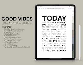 Diario digitale quotidiano intenzionale / Affermazioni / Vision Board / Gratitudine / Legge di attrazione / Manifestazione / Buone vibrazioni Calma