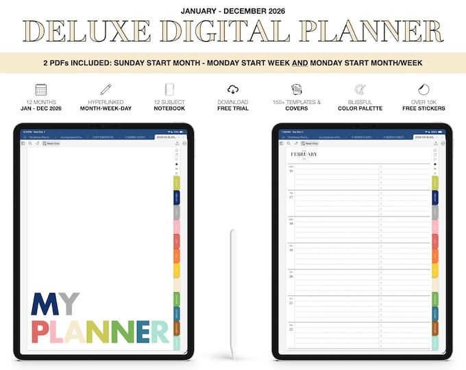 2026 Digital Planner | Deluxe | for Goodnotes (Blissful Color)