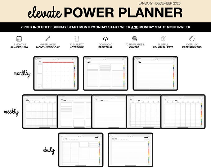 2026 Digital Planner | Elevate Power | for Goodnotes (Blissful Color)
