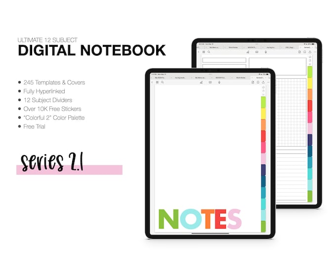 Digital Notebook | SERIES 2.1 | 244 Templates | 12 Subject | for Goodnotes (Colorful 2 Color)