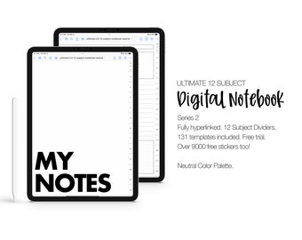 12 Subject Digital Notebook SERIES 2 | Digital Notebook with Tabs | 131 Templates | Hyperlinked | GoodNotes & More | Neutral