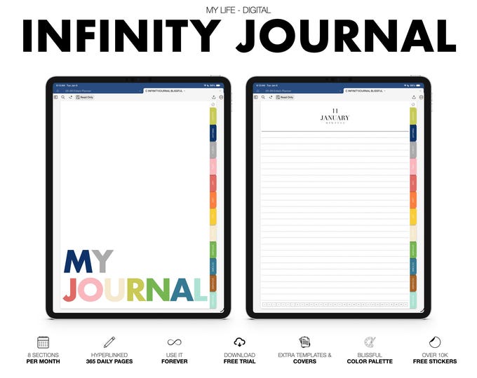 Digital Journal | Infinity Series | Monthly & Daily | for Goodnotes (Blissful Color)