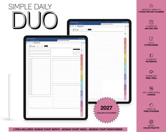 Digitaler Planer 2027 | Simple Daily Duo | 2 Seiten pro Tag | für Goodnotes (Pastellfarben)