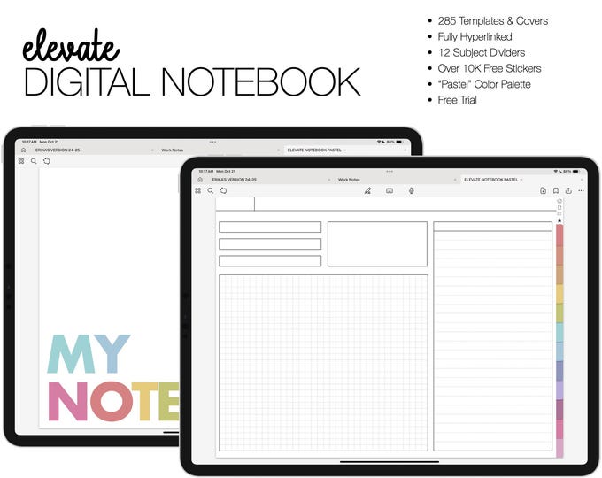 Digital Notebook | Elevate Landscape | 285 Templates | 12 Subject | for Goodnotes (Pastel Color)