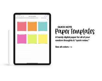 Digital Quick Note Paper Templates  | GoodNotes | Notability | Noteshelf | Colorful & Neutral