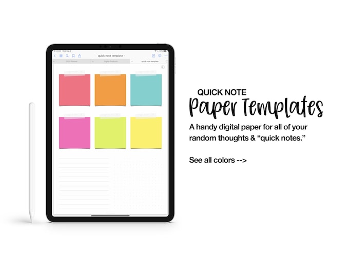 Digital Quick Note Paper Templates  | GoodNotes | Notability | Noteshelf | Colorful & Neutral