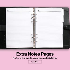 Páginas de notas imprimibles: tamaño A5, media carta, descarga instantánea