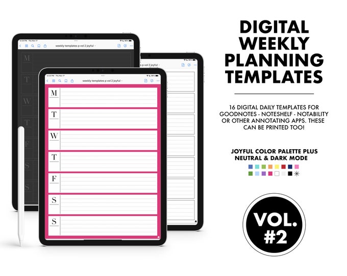 This Week VOL 2 - 16 Digital Weekly Planning Templates |  Joyful, Neutral and Dark Mode