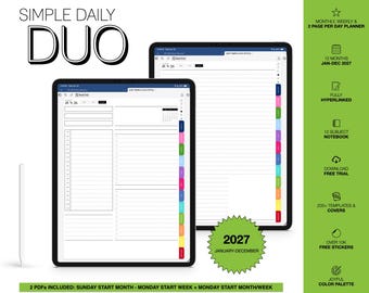 Digitaler Planer 2027 | Simple Daily Duo | 2 Seiten pro Tag | für Goodnotes (Joyful Color)