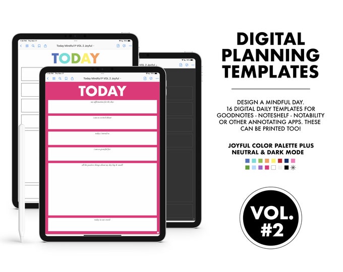 Mindful Daily Digital Templates Vol 2 | Joyful, Neutral, Dark Mode (Digital Download)