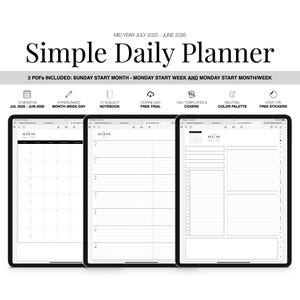 2025-2026 Mid Year Simple Daily Digital Planner & 12 Subject Notebook | Monthly, Weekly and Daily Planner | Goodnotes | Neutral