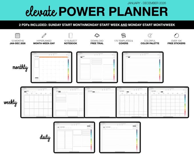 2026 Digital Planner | Elevate Power | for Goodnotes (Colorful Color)