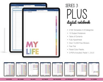 Digital Notebook for Goodnotes, Notability, 12 Subjects with 2185 Templates  (Series 3 Plus in Pastel Color)