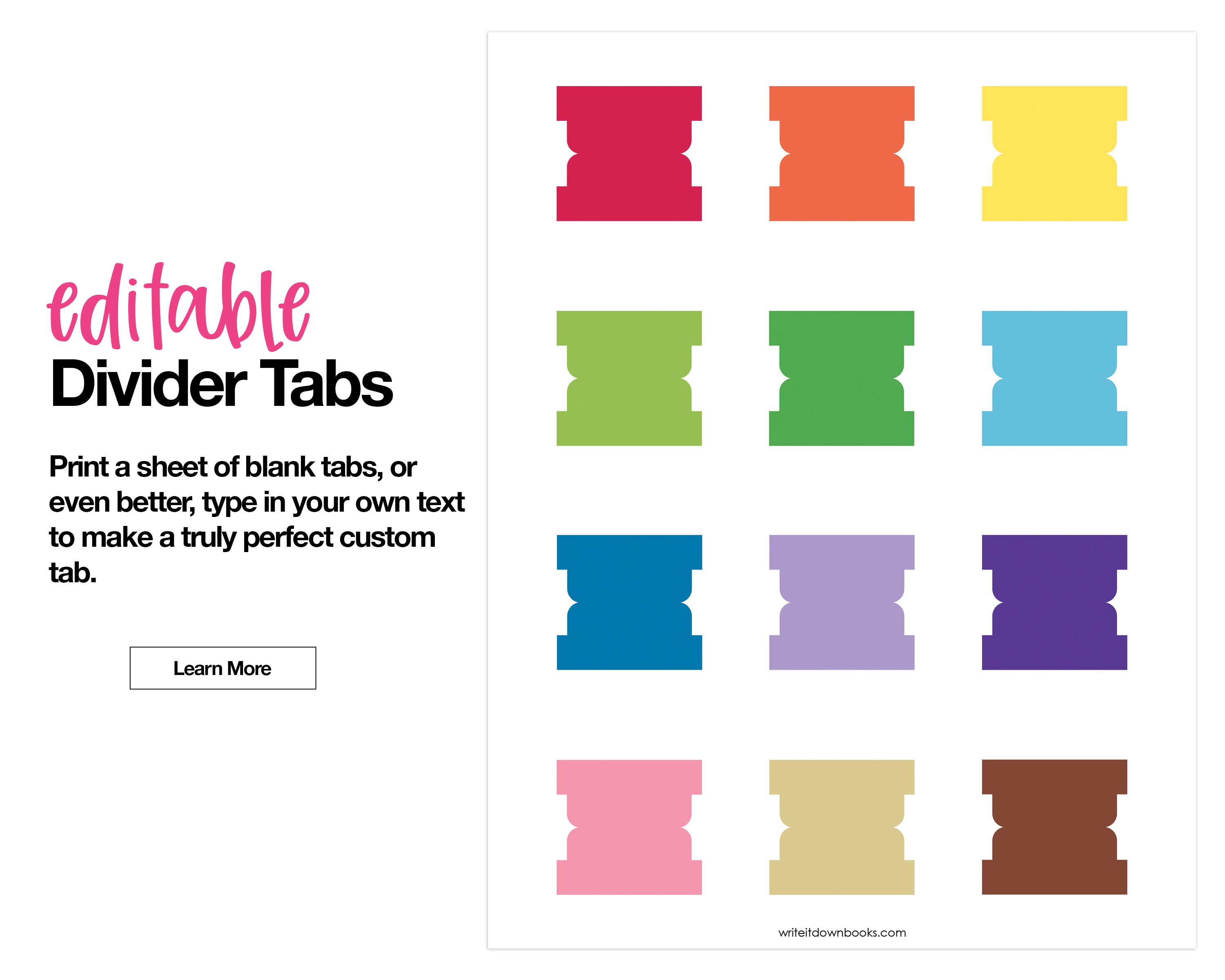 Editable Divider Tabs Blank Printable DIY Rainbow Etsy Canada