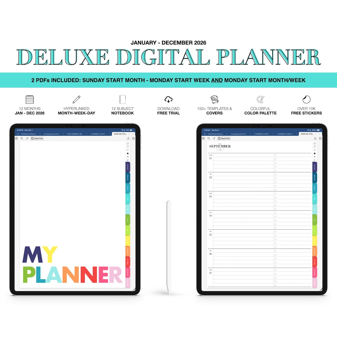 2026 Digital Planner | Deluxe | for Goodnotes (colorful Color) - Etsy