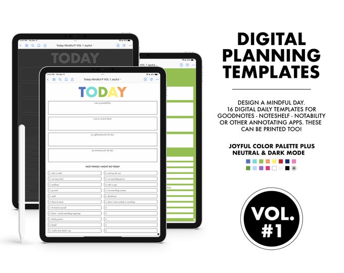 Mindful Daily Digital Templates Vol 1 | Joyful, Neutral, Dark Mode (Digital Download)