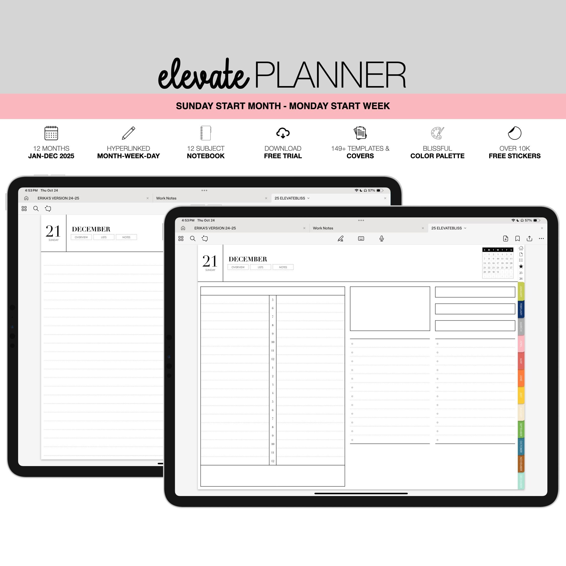 2025 Elevate Digital Daily Planner & 12 Subject Notebook | Monthly ...