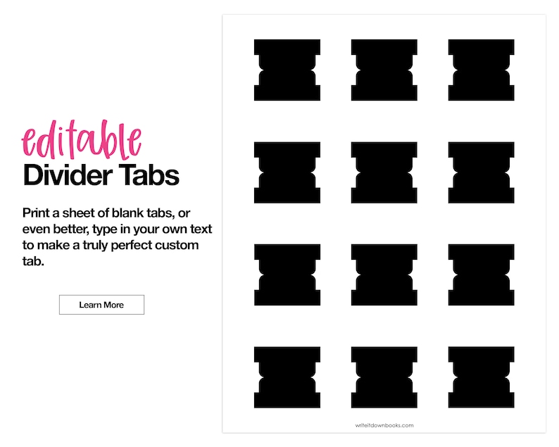Editable Divider Tabs Blank Printable DIY Black - Etsy