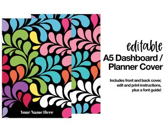 Editable A5 Planner Cover  | Dashboard | Printable | Personalized | Swirl Multi