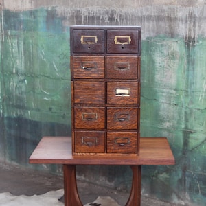 STUNNING 10 Drawer Tiger Oak Card Catalogue / Nicknack Drawers Cabinet Globe Wernicke Macey Mission Arts Crafts Stickley 1920s-MCM Vintage image 1