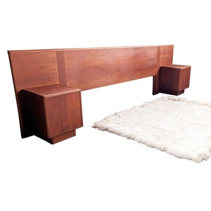 Danish MCM Long Rosewood Teak King Bed Headboard With Attached Storage Nightstands, 70s