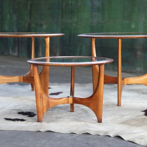 RARE Exquisite SET of Three Sculptural Glass Walnut End Tables Adrian Pearsall Craft Associates by Lane Mid Century MCM Danish Modern 60s image 1