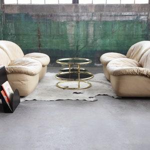 SOLD OUT ** FANTASTIC(3 Available, Sold Indiv.) Postmodern Beige Leather Swivel Lounge Chair Sculptural 80s Modular Sectional McM