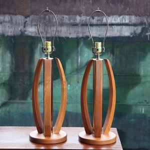 BEAUTIFUL Bentwood and Brass PAIR of Mid Century Lamps Danish Modern MCM Lamp