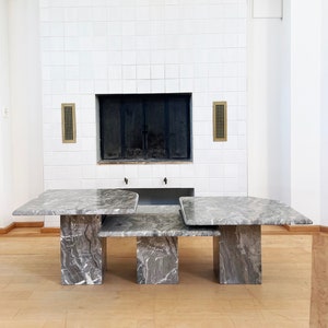 Postmodern Italian Vintage Grey and Cream Marble Nesting Tables-- Set of 3