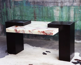 HOLD ** INCREDIBLE 1980s Postmodern ORIGINAL Marble Stone Executive Two sided desk Mid Century Modern McM