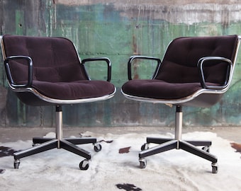 Mid Century Vintage 1973 Knoll Executive office Chair 70s Pollock Armchair (ONE LEFT -- Sold Indiv.) Chrome Tufted Velour Brown Velvet MCM