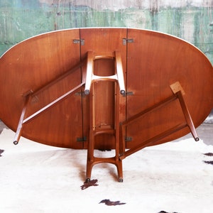 HOLD Mid Century Danish Modern Teak Oval Table with drop down leavesConsole Table also beautiful wood grain mcm Scandinavian Denmark image 10