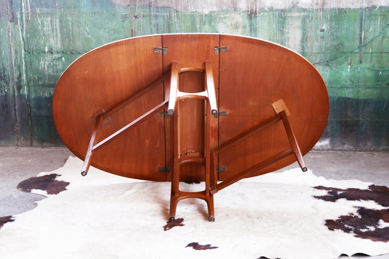 HOLD Mid Century Danish Modern Teak Oval Table with drop down leavesConsole Table also beautiful wood grain mcm Scandinavian Denmark image 10