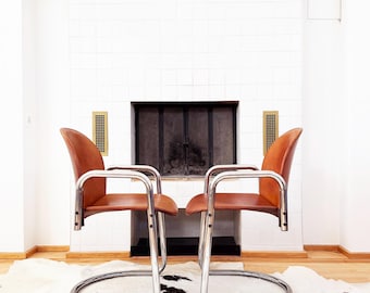 B&B Italia Lauriana Genuine Leather Designer Chair in Brown Tobia