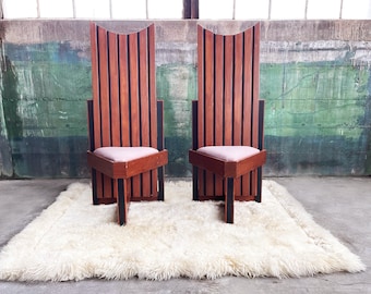 RARE STUNNING PAIR of Frank Lloyd Wright Style Studio Craft Mid century Triange / Tripod Accent Chairs McM-- 2 Pieces