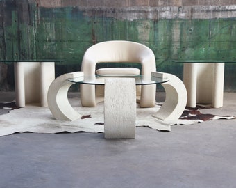 1980's Postmodern Sculptural Scroll Plaster McM Karl Springer Attributed Coffee Table & Two side tables SET-- 3 pieces