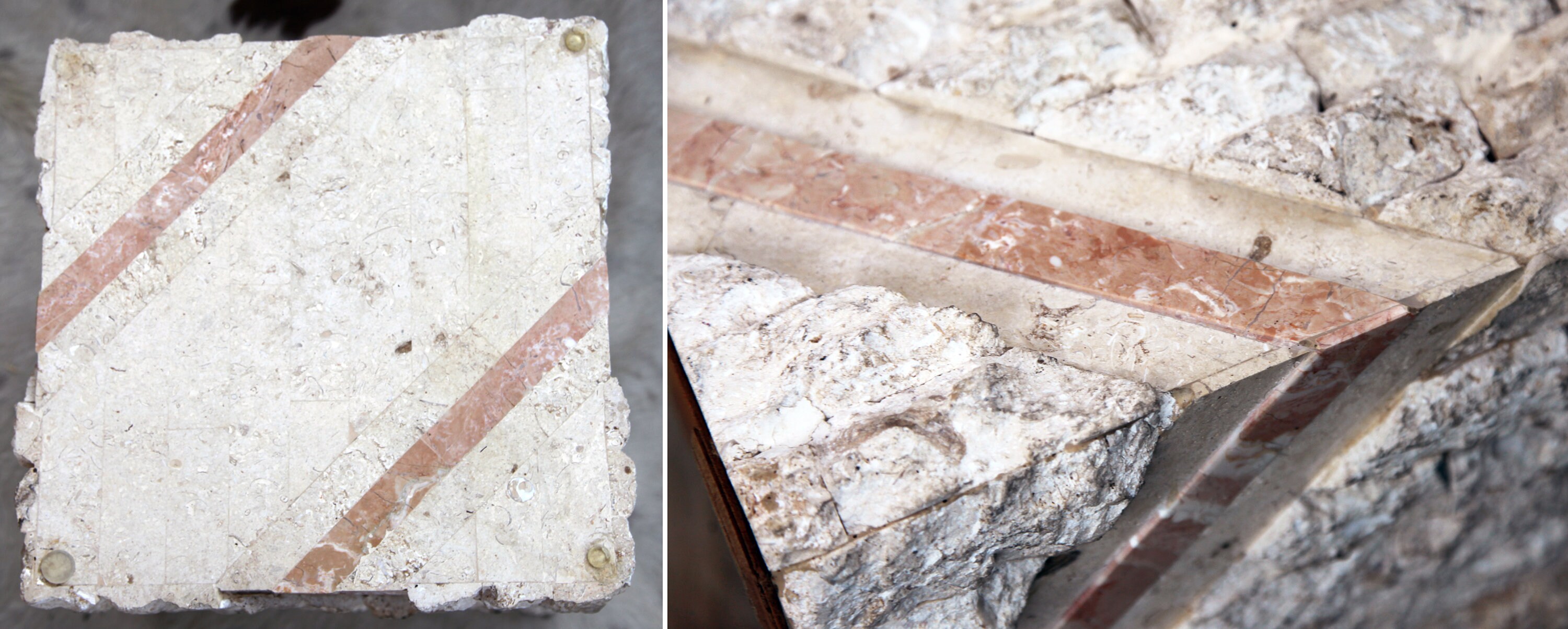 RARE Tessellated Stone Table W/ Inlays Maitland Smith Travertine